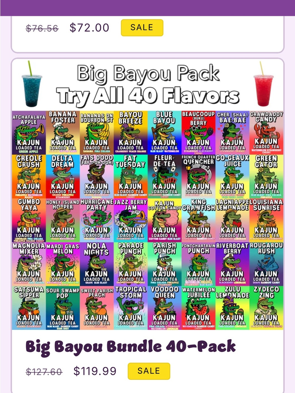 Kajun Loaded Tea Flavor Sample Pack - Assorted Bright Labels .30 count
Left . - Picture 2 of 2